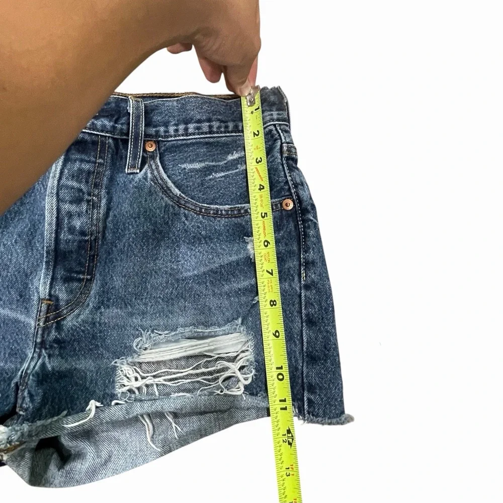 Levi's 501 Women's Cut Off Denim Shorts Blue Distressed Button Fly W28